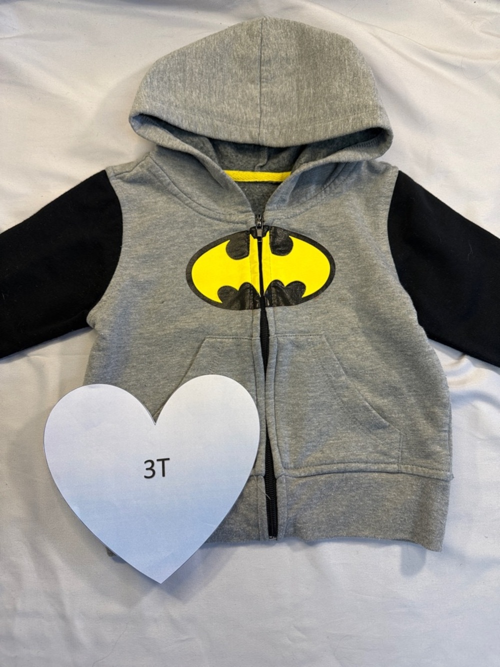 Batman - 3T Grey and Black Full Zip Hoodie with Yellow Accent